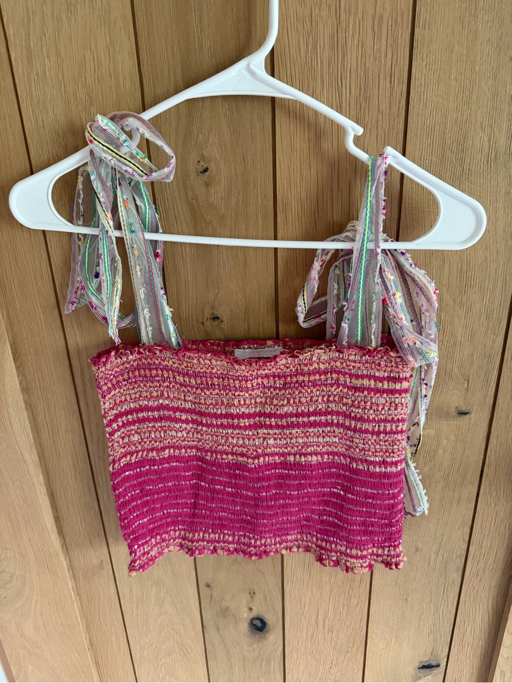 Smocked Tie-Strap Tube Top in Fuchsia Pink - Picture 2 of 4
